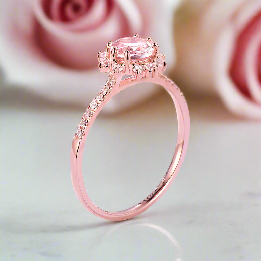 10k Rose Gold Morganite Gemstone Engagement Ring-Black Diamonds New York