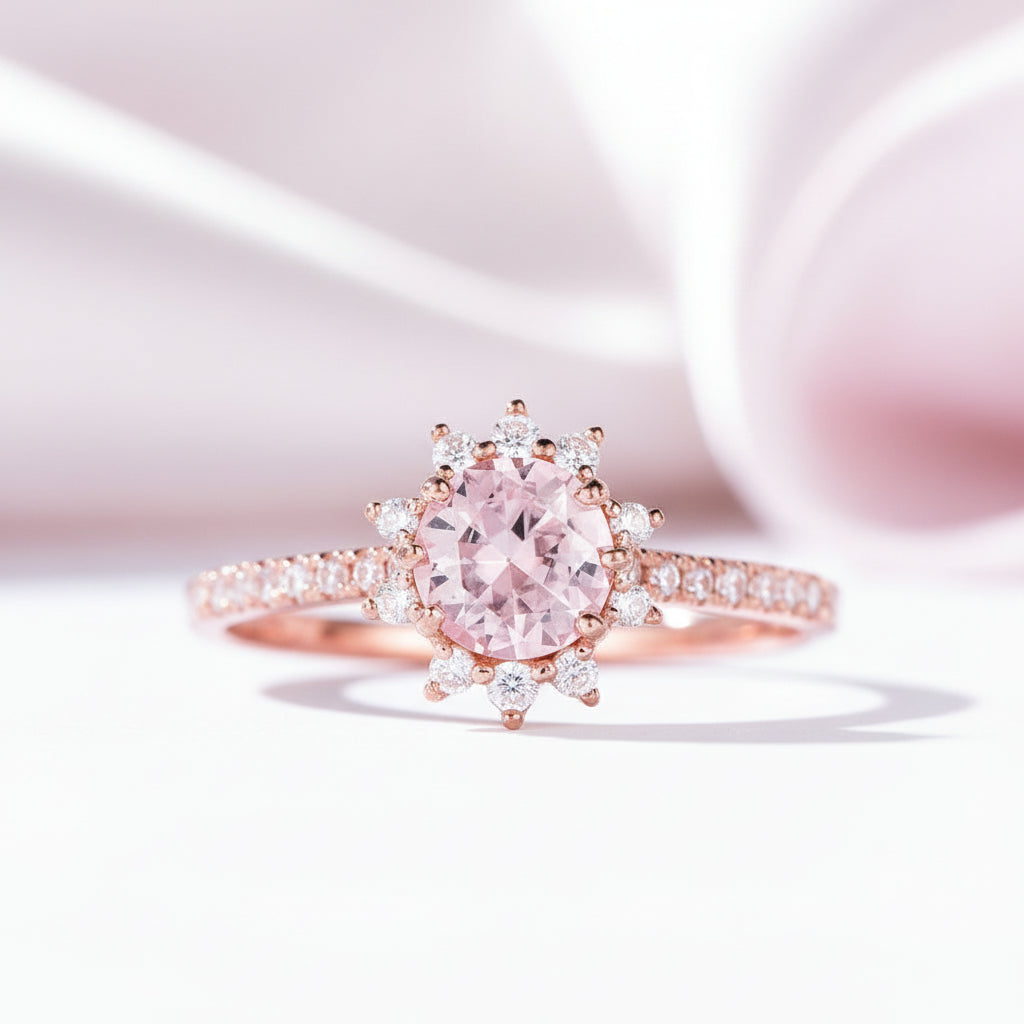 10k Rose Gold Morganite Gemstone Engagement Ring-Black Diamonds New York