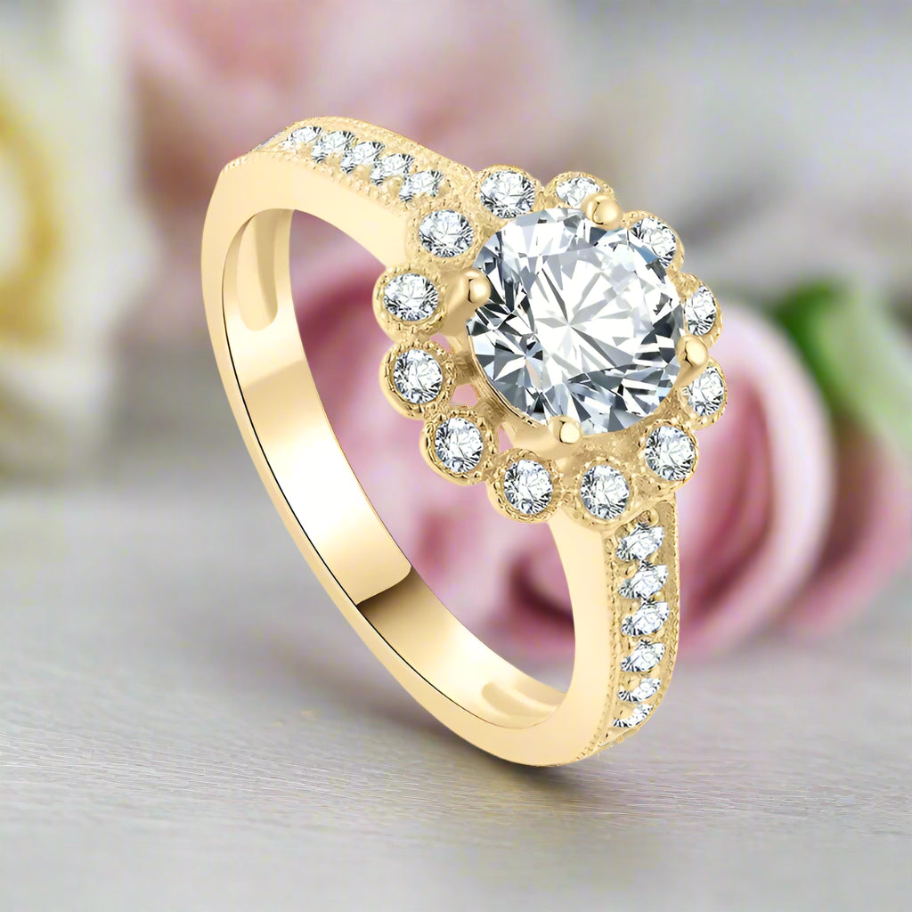 10k Solid Gold 1.0 Ct Diamond Flower Engagement Ring-Black Diamonds New York