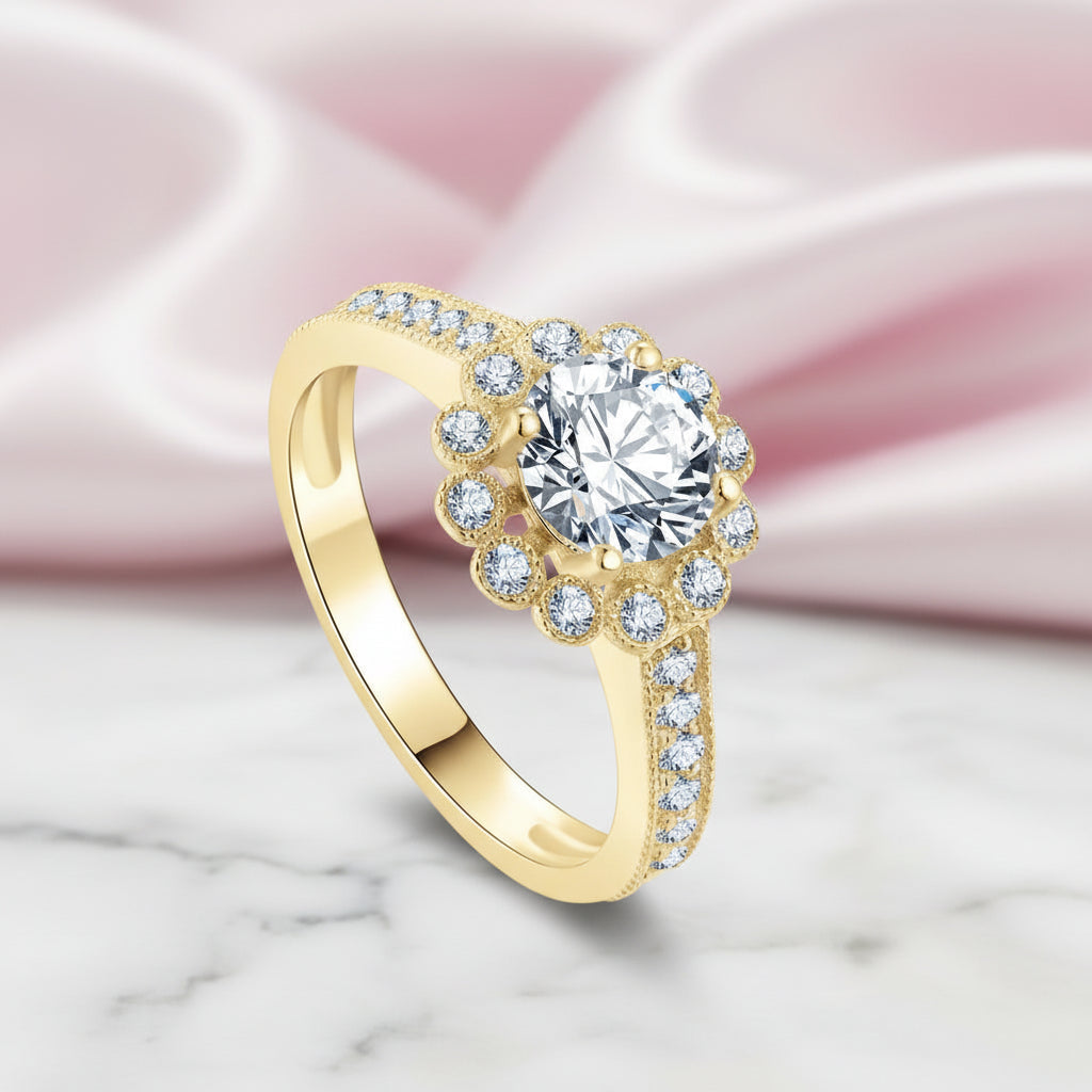 10k Solid Gold 1.0 Ct Diamond Option Flower Engagement Ring-Black Diamonds New York