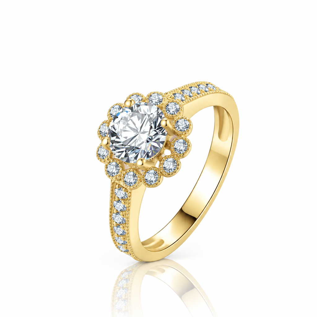 10k Solid Gold 1.0 Ct Diamond Option Flower Engagement Ring-Black Diamonds New York