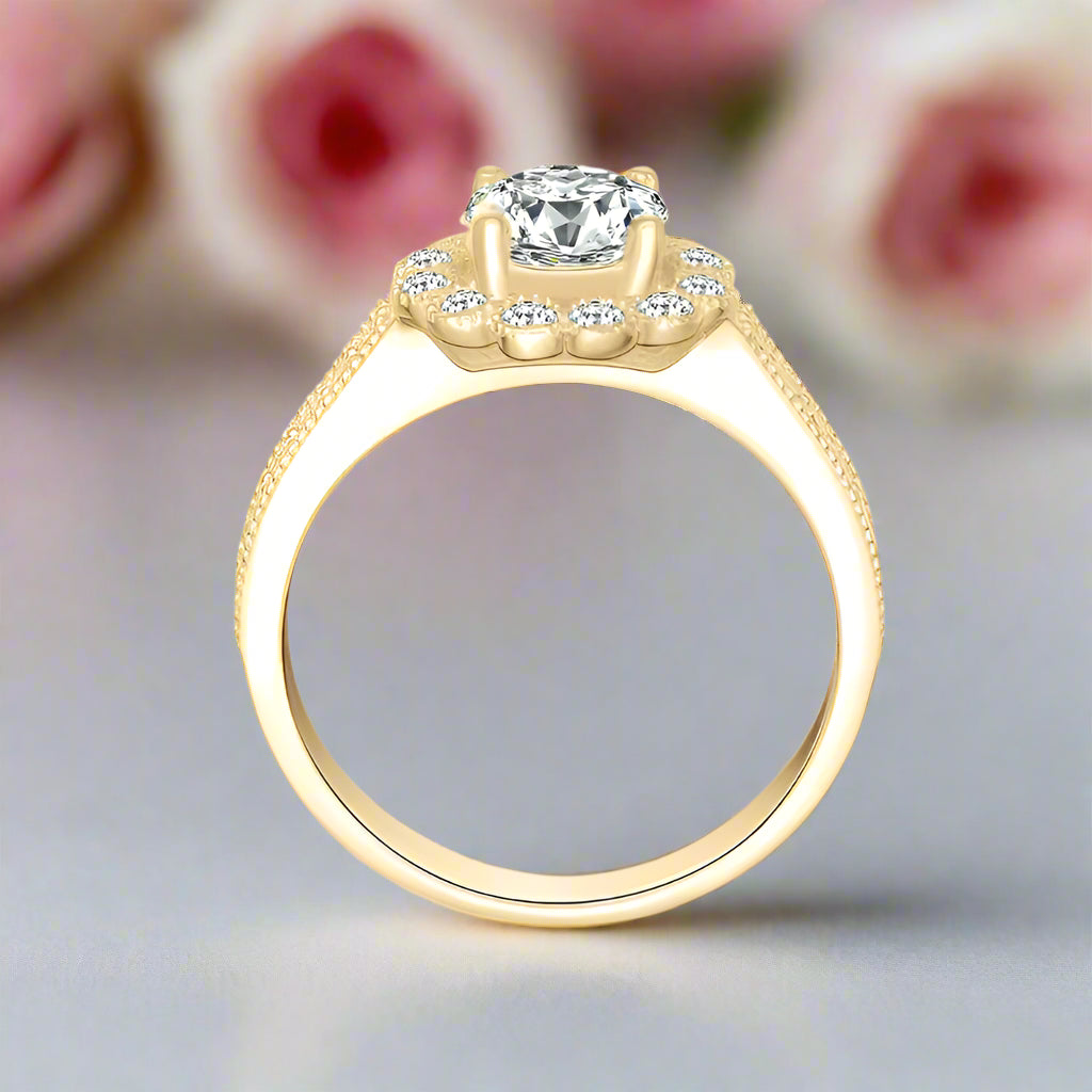 10k Solid Gold 1.0 Ct Diamond Flower Engagement Ring-Black Diamonds New York