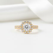 10k Solid Gold 1.0 Ct Diamond Option Flower Engagement Ring-Black Diamonds New York