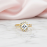 10k Solid Gold 1.0 Ct Diamond Option Flower Engagement Ring-Black Diamonds New York
