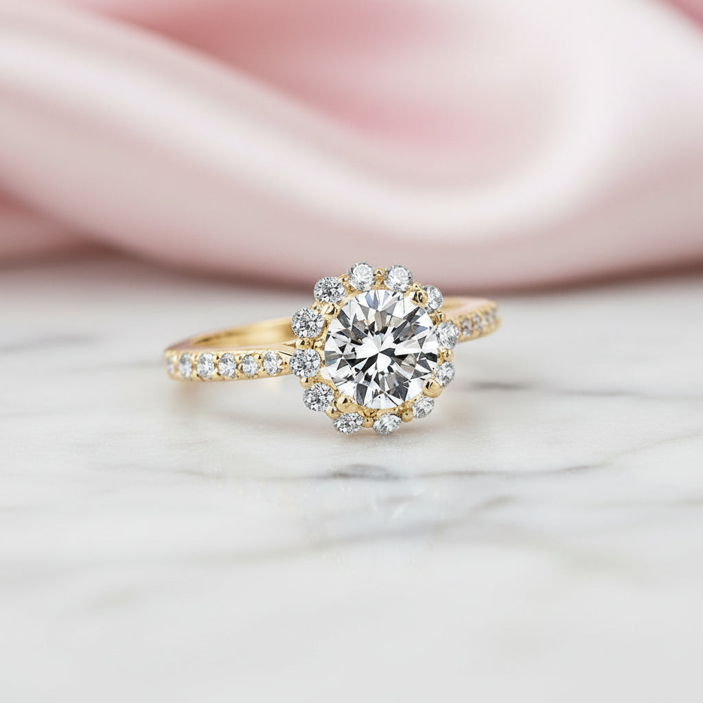 10k Solid Gold 1.0 Ct Round Cut Diamond Option Engagement Ring-Black Diamonds New York