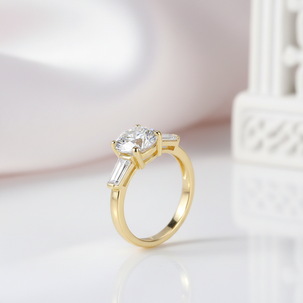 10k Solid Gold 1.2 Ct Round Diamond Option Three Stone Engagement Ring-Black Diamonds New York