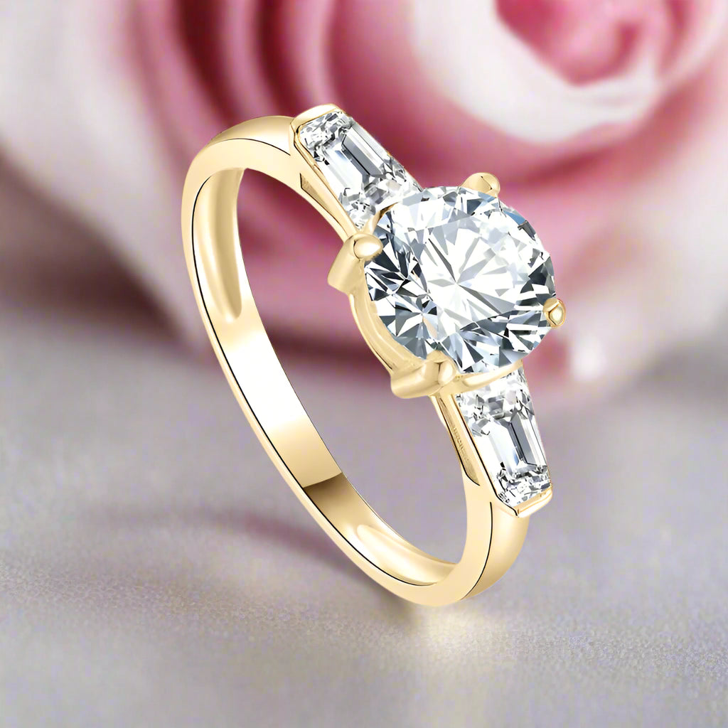 10k Solid Gold 1.2 Ct Round Diamond Three Stone Engagement Ring-Black Diamonds New York