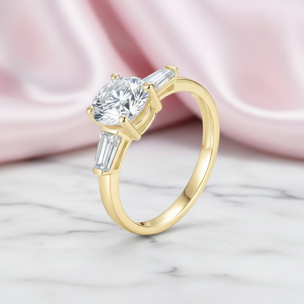 10k Solid Gold 1.2 Ct Round Diamond Option Three Stone Engagement Ring-Black Diamonds New York
