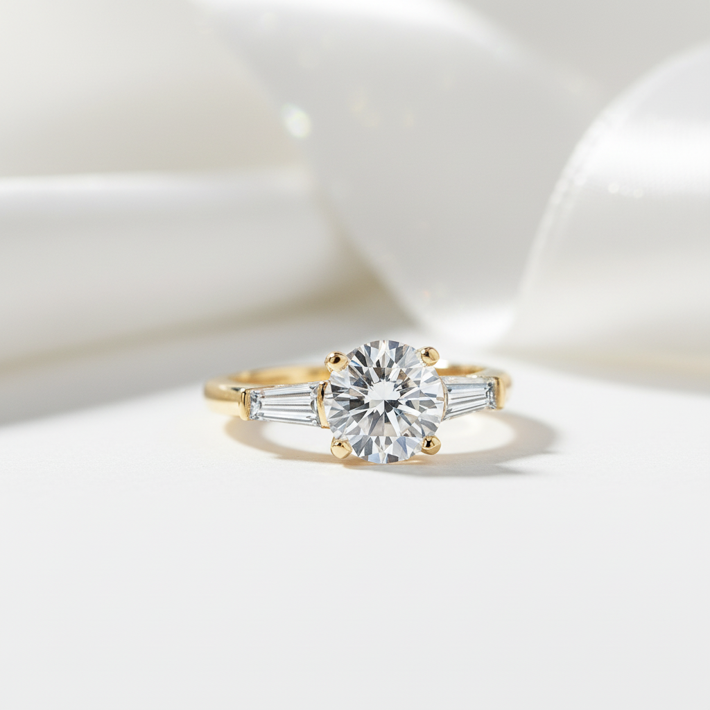 10k Solid Gold 1.2 Ct Round Diamond Option Three Stone Engagement Ring-Black Diamonds New York