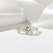 10k Solid Gold 1.2 Ct Round Diamond Option Three Stone Engagement Ring-Black Diamonds New York
