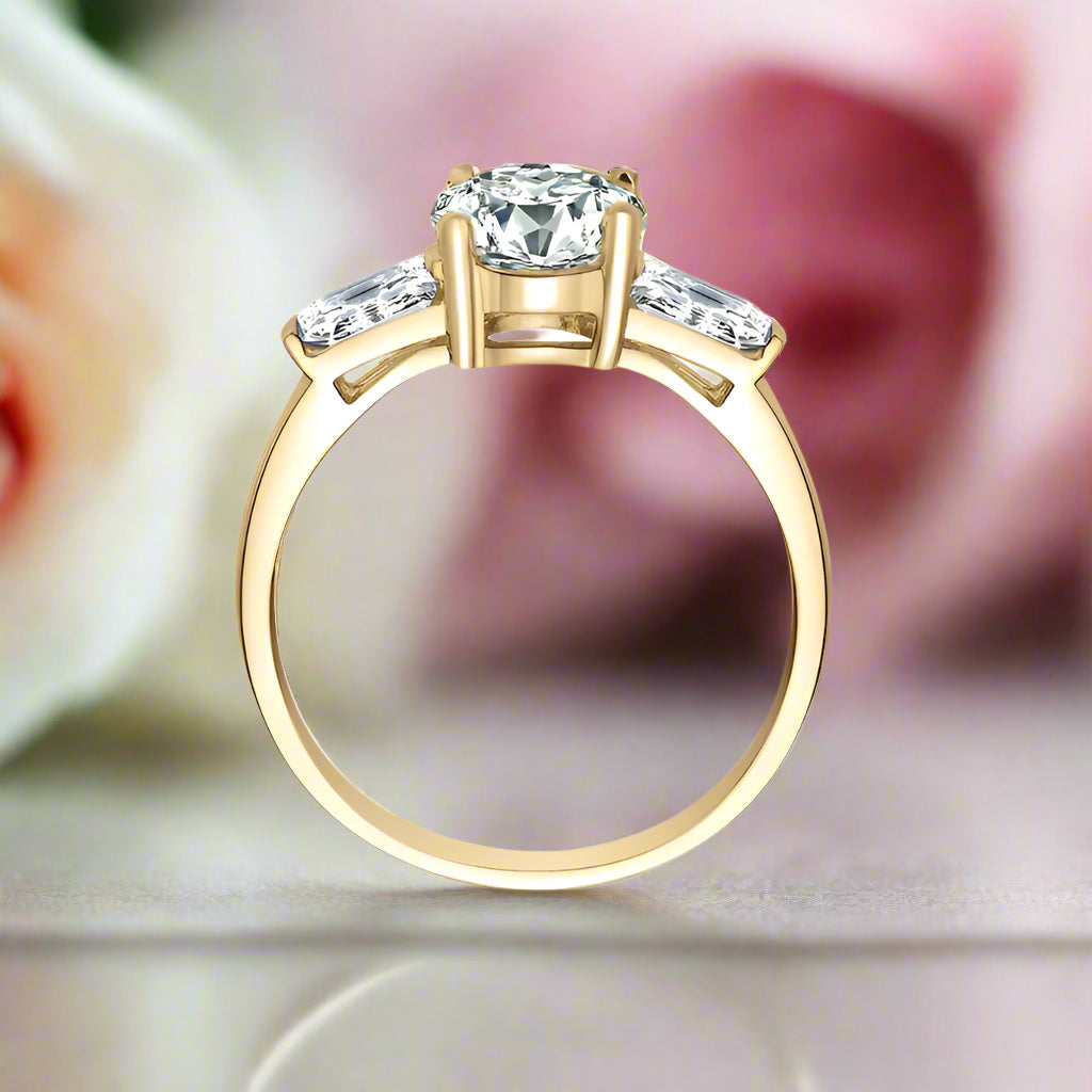 10k Solid Gold 1.2 Ct Round Diamond Three Stone Engagement Ring-Black Diamonds New York