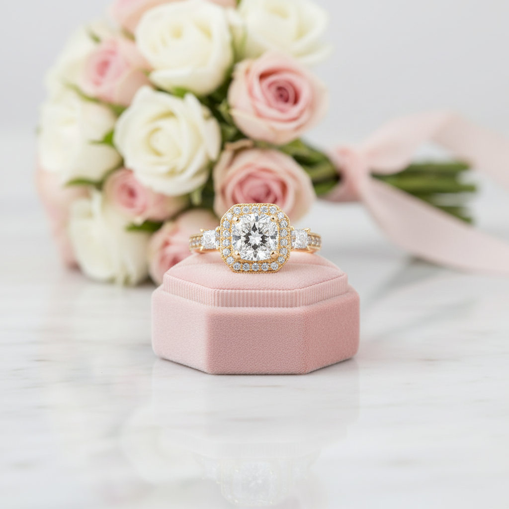10k Solid Gold 2.0 Ct Cushion Cut Diamond Option Engagement Ring-Black Diamonds New York