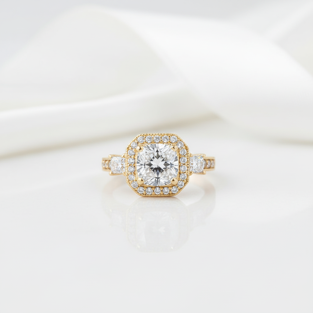 10k Solid Gold 2.0 Ct Cushion Cut Diamond Option Engagement Ring-Black Diamonds New York