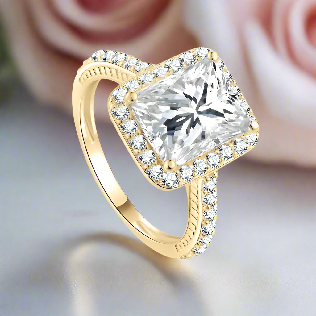 10k Solid Gold Radiant Cut Diamond Halo Engagement Ring-Black Diamonds New York