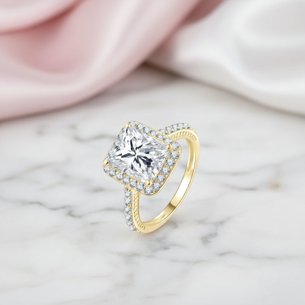 10k Solid Gold Radiant Cut Diamond Option Halo Engagement Ring-Black Diamonds New York