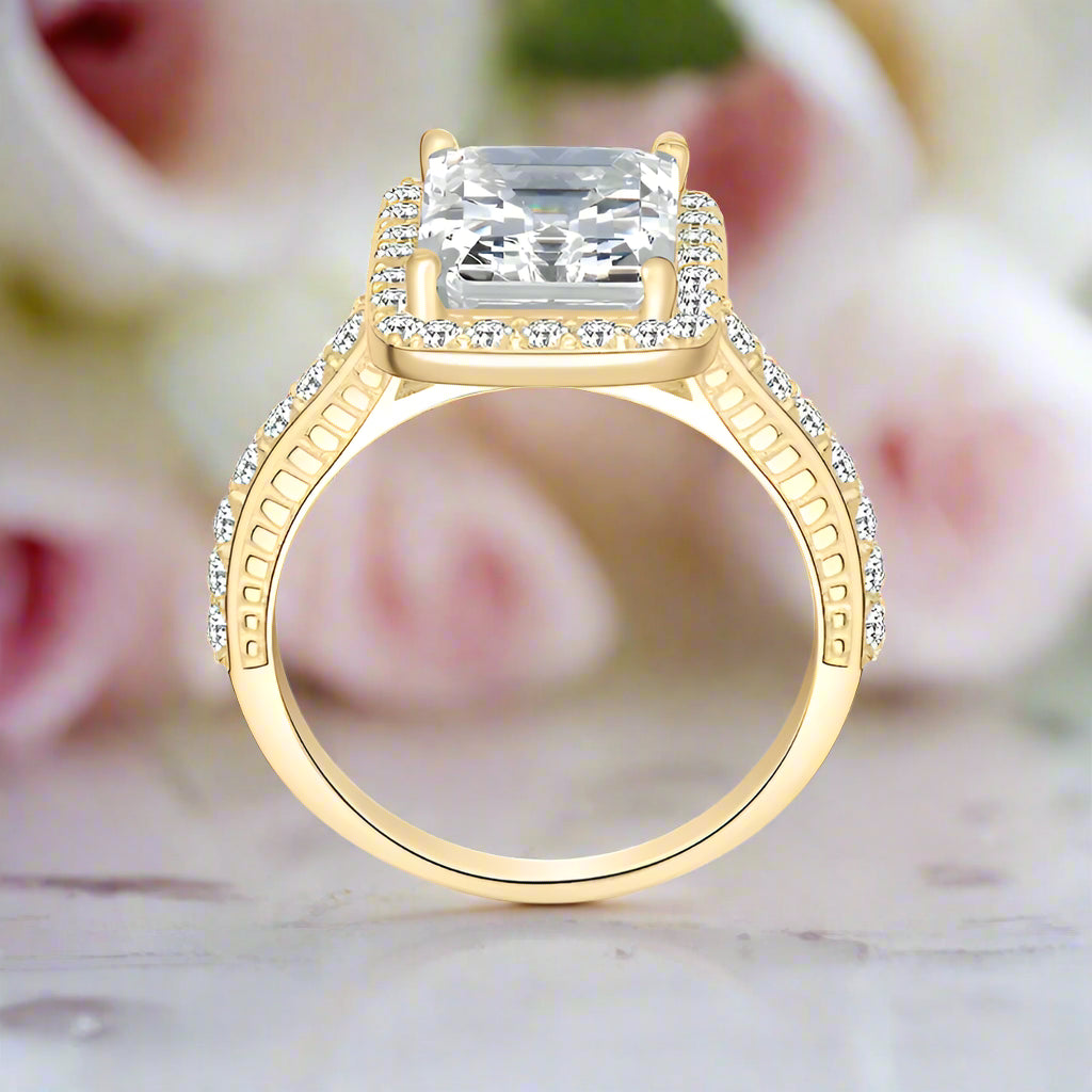 10k Solid Gold Radiant Cut Diamond Halo Engagement Ring-Black Diamonds New York