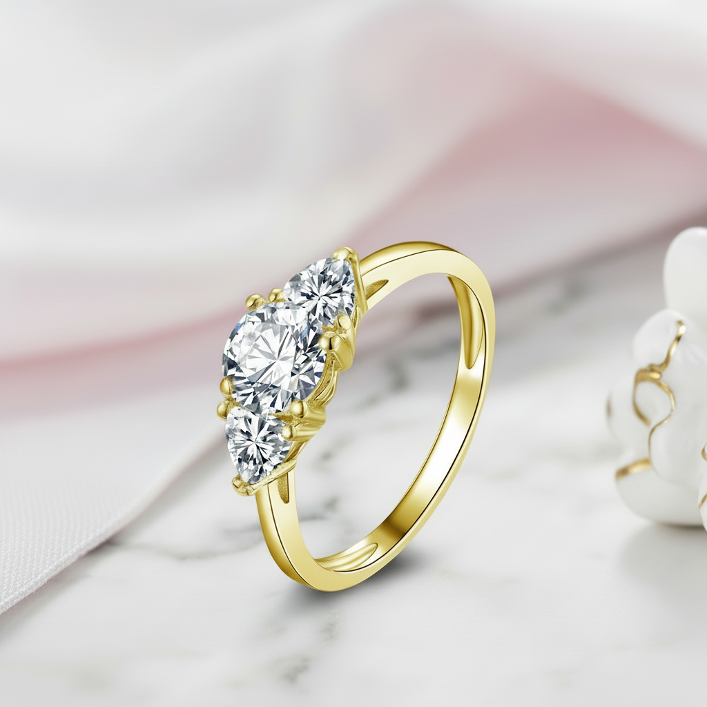 10k Solid Gold Three Stone Diamond Option Engagement Ring-Black Diamonds New York