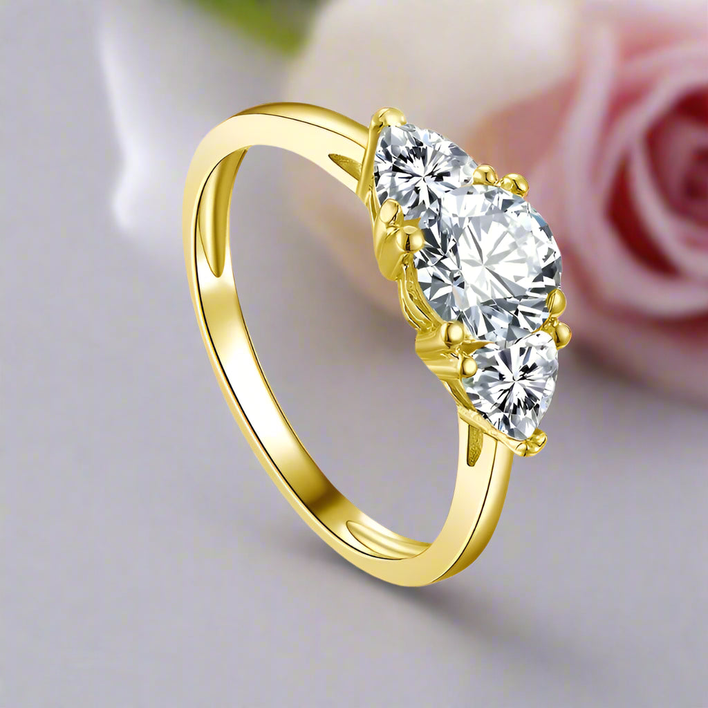 10k Solid Gold Three Stone Diamond Engagement Ring-Black Diamonds New York