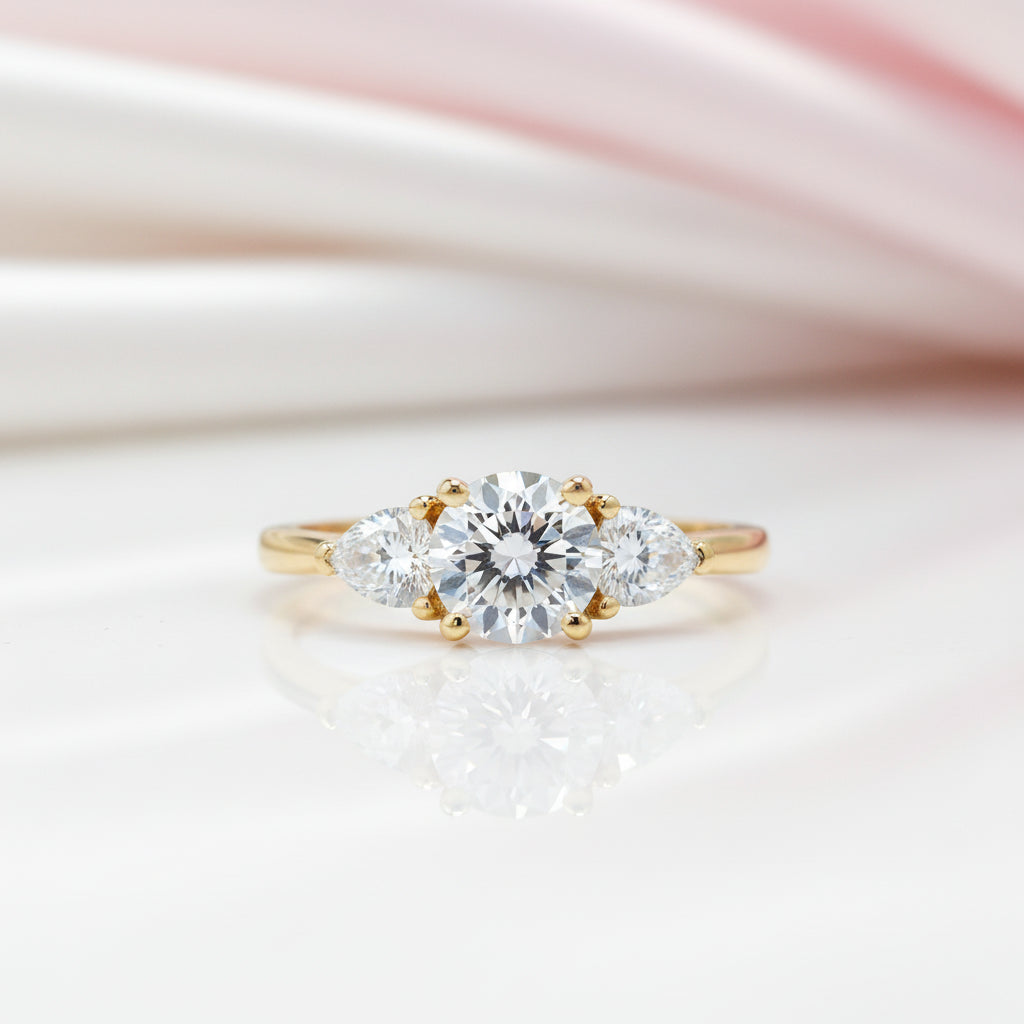 10k Solid Gold Three Stone Diamond Option Engagement Ring-Black Diamonds New York