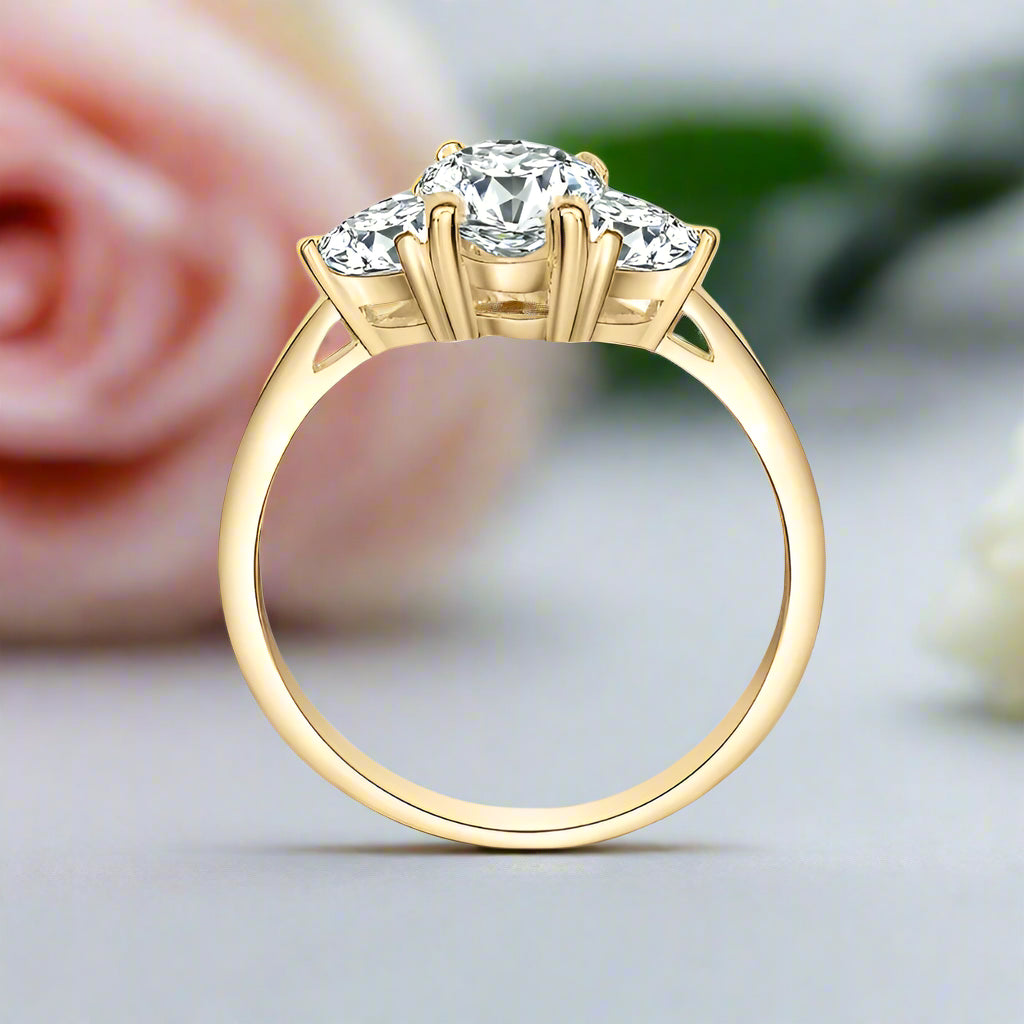 10k Solid Gold Three Stone Diamond Engagement Ring-Black Diamonds New York