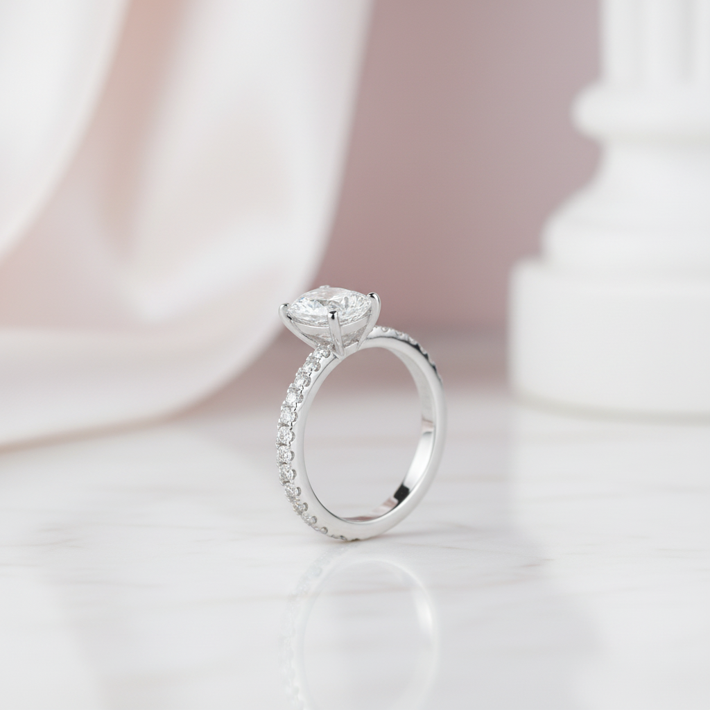 10k White Gold 1.0 Ct Cushion Cut Diamond Option Engagement Ring-Black Diamonds New York