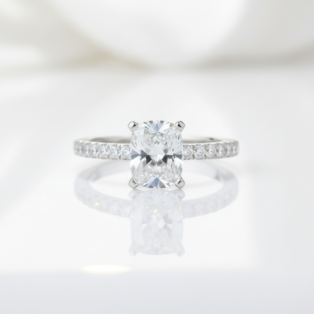 10k White Gold 1.0 Ct Cushion Cut Diamond Option Engagement Ring-Black Diamonds New York
