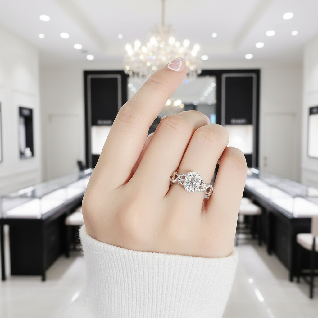 10k White Gold 5*7mm Oval Cut Halo Diamond Option Engagement Ring-Black Diamonds New York