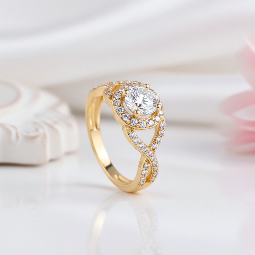 10k Yellow Gold 0.8 Ct Diamond Option Twist Shank Engagement Ring-Black Diamonds New York