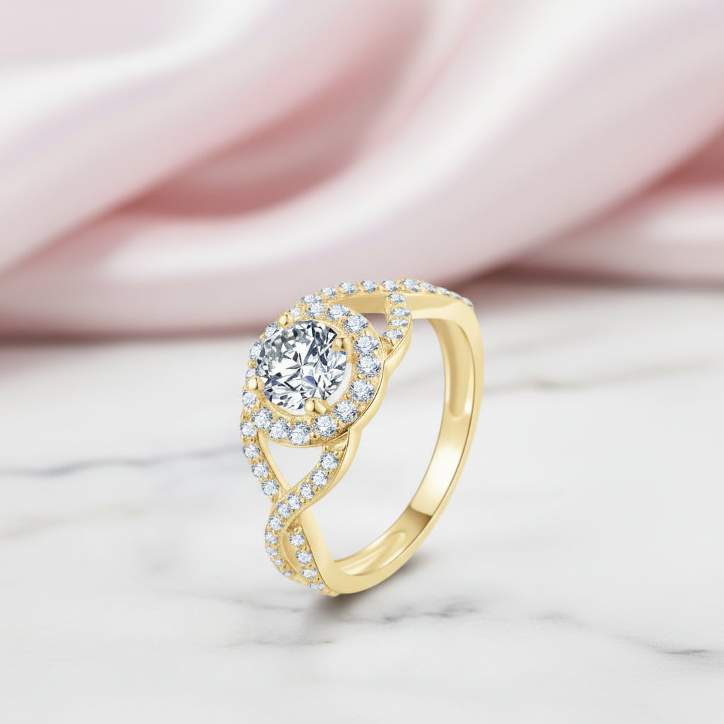 10k Yellow Gold 0.8 Ct Diamond Option Twist Shank Engagement Ring-Black Diamonds New York
