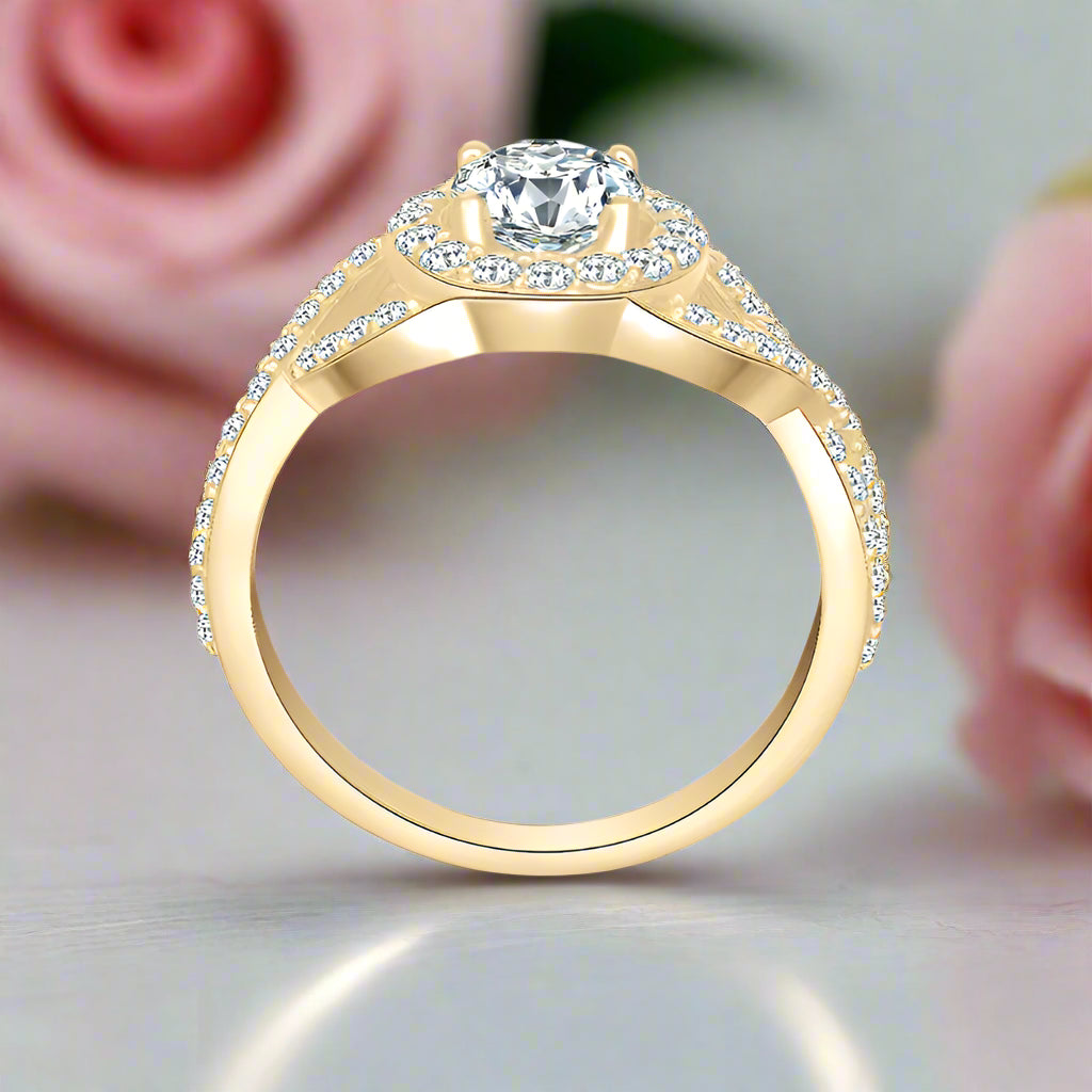 10k Yellow Gold 0.8 Ct Diamond Twist Shank Engagement Ring-Black Diamonds New York