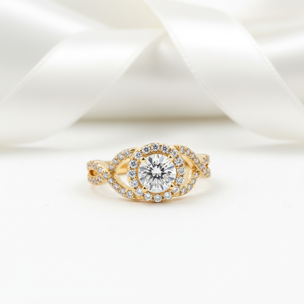 10k Yellow Gold 0.8 Ct Diamond Option Twist Shank Engagement Ring-Black Diamonds New York