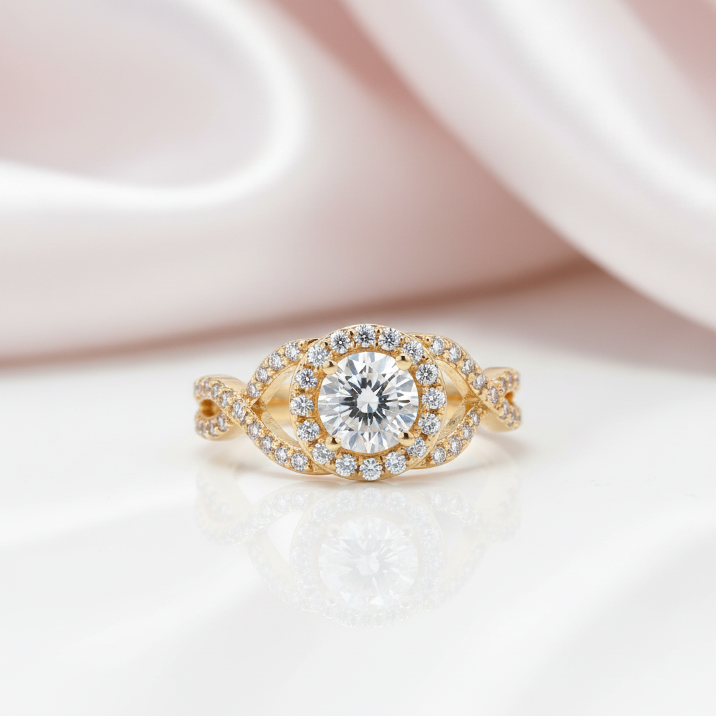 10k Yellow Gold 0.8 Ct Diamond Option Twist Shank Engagement Ring-Black Diamonds New York