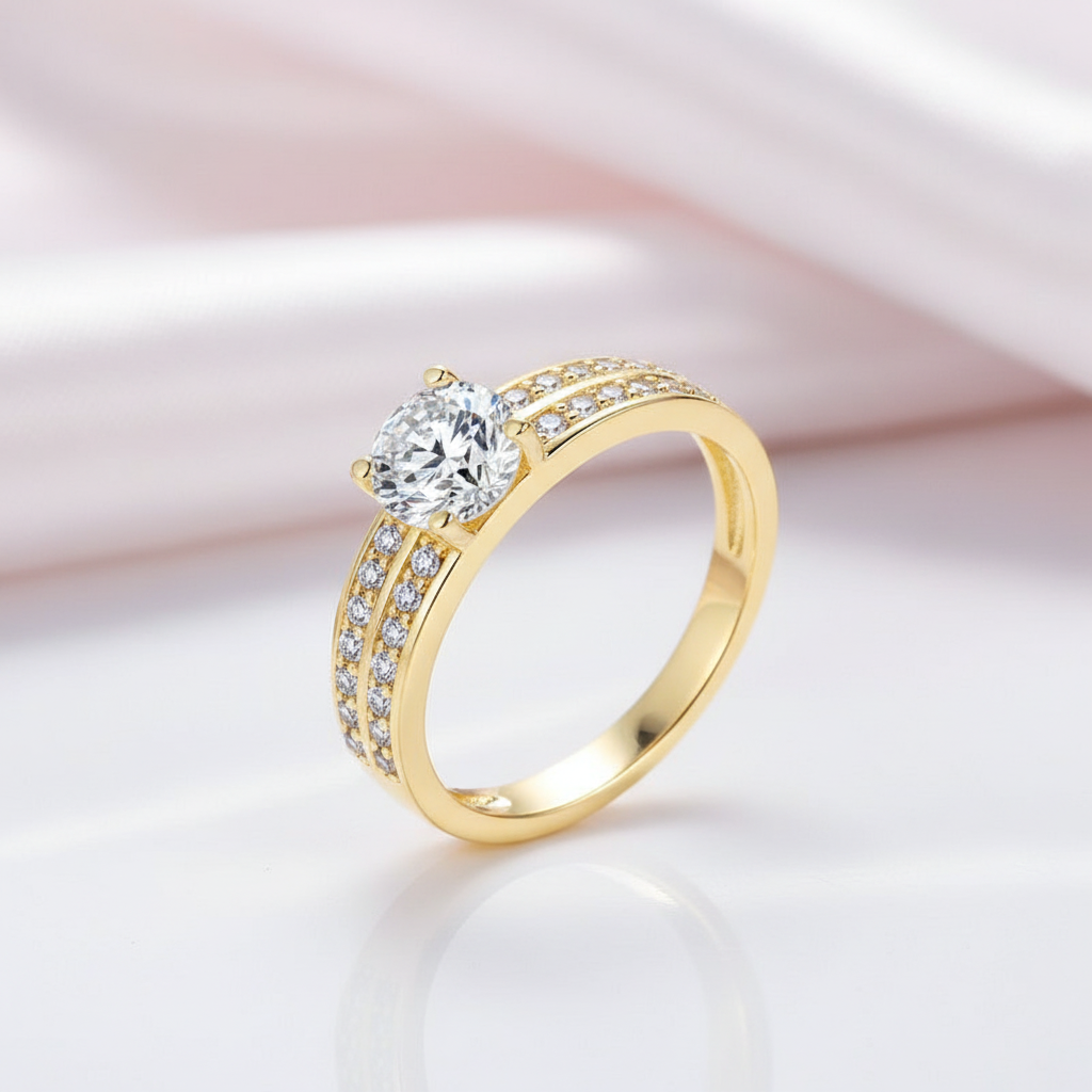 10k Yellow Gold 0.8 Ct Round Cut Diamond Option Double Row Engagement Ring-Black Diamonds New York