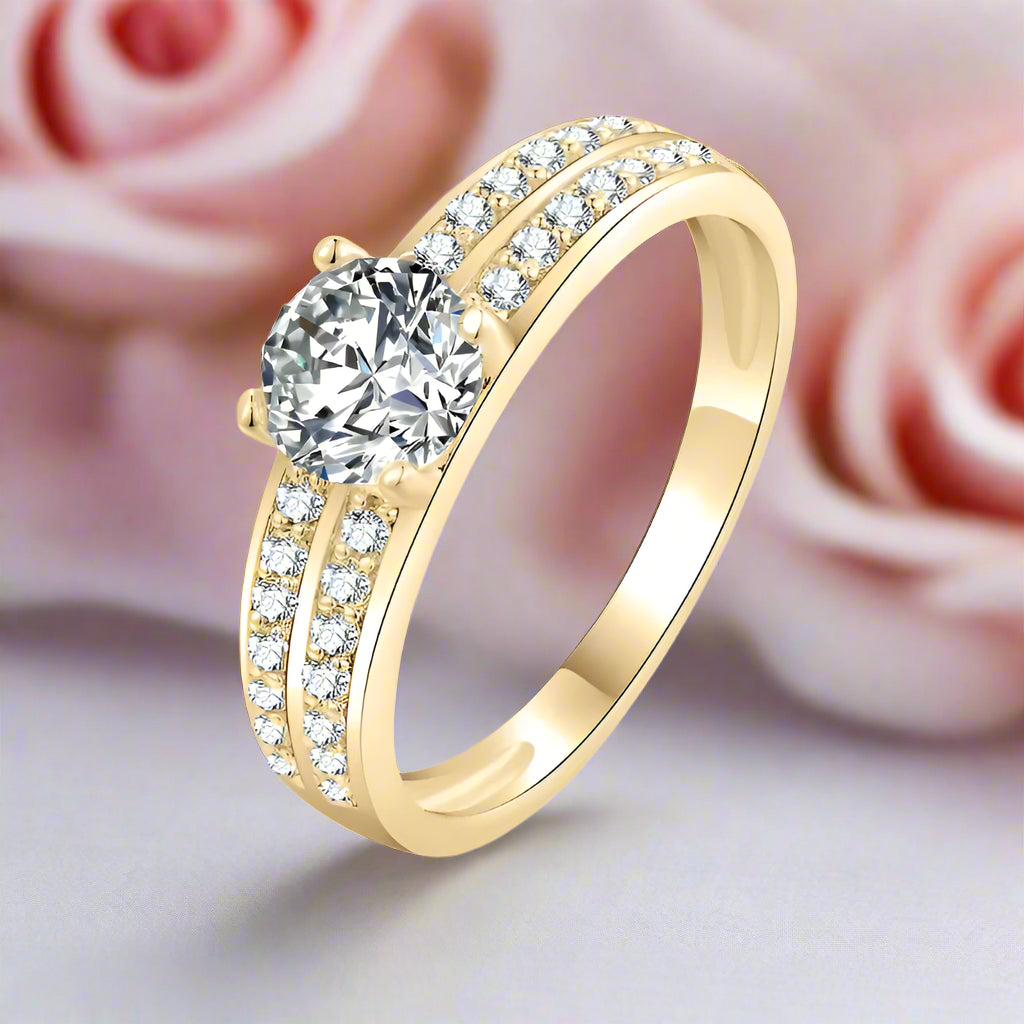 10k Yellow Gold 0.8 Ct Round Cut Diamond Double Row Engagement Ring-Black Diamonds New York