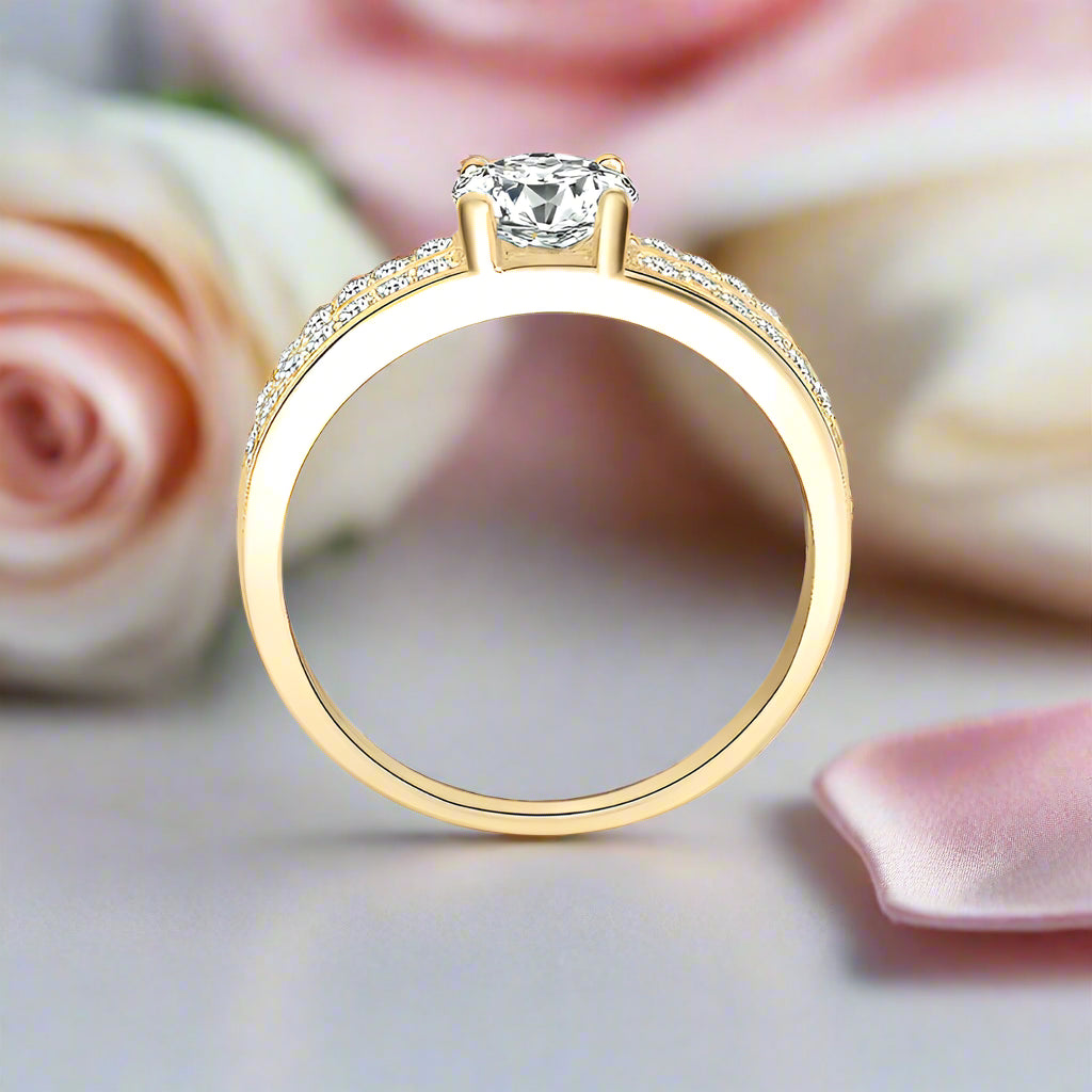 10k Yellow Gold 0.8 Ct Round Cut Diamond Double Row Engagement Ring-Black Diamonds New York