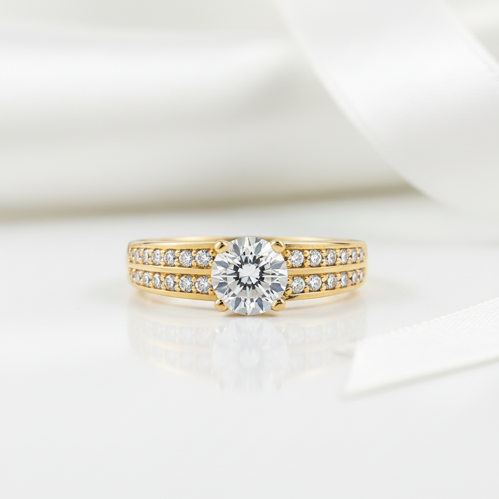 10k Yellow Gold 0.8 Ct Round Cut Diamond Option Double Row Engagement Ring-Black Diamonds New York