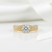10k Yellow Gold 0.8 Ct Round Cut Diamond Option Double Row Engagement Ring-Black Diamonds New York