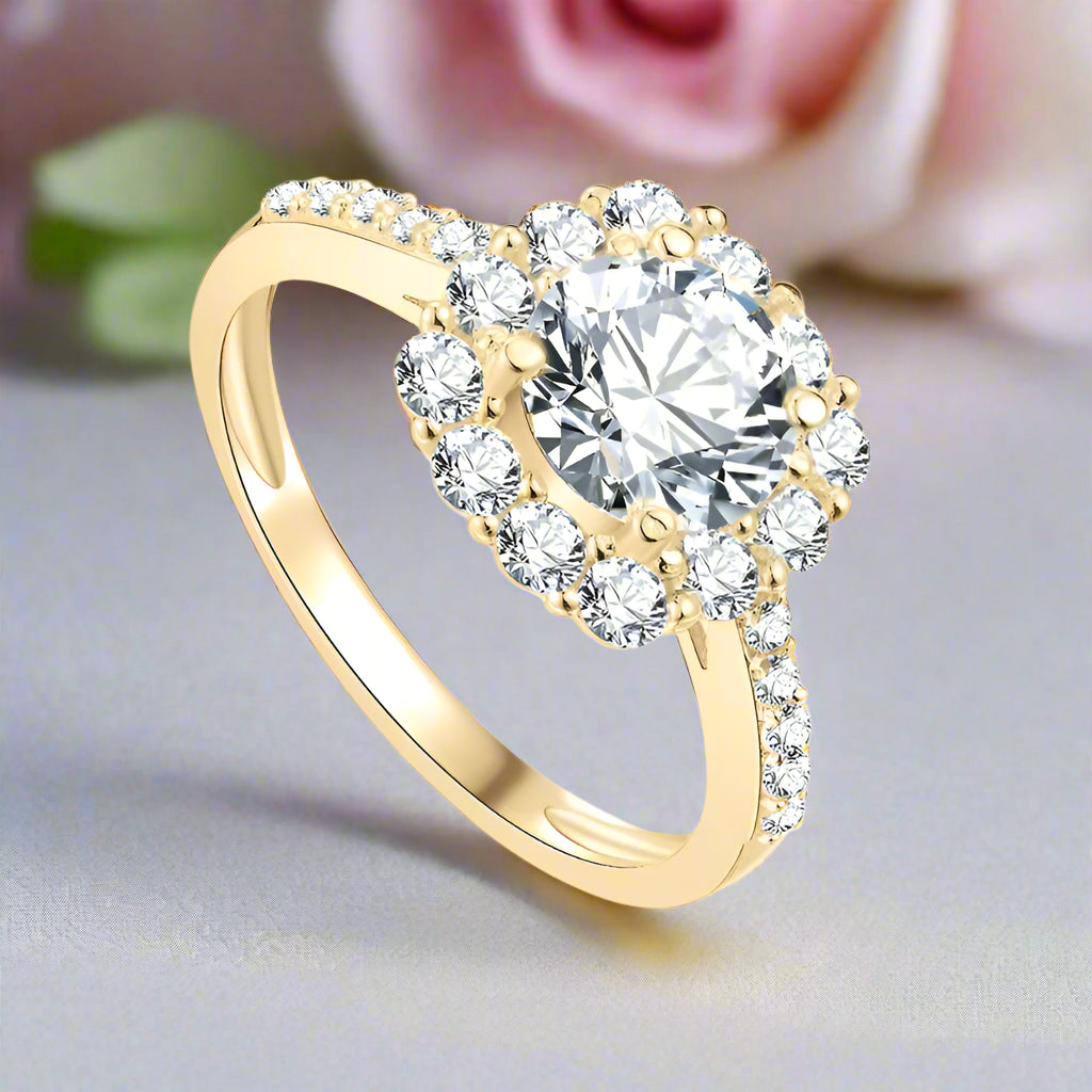 10k Yellow Gold 1.2 Ct Diamond Halo Engagement Ring-Black Diamonds New York