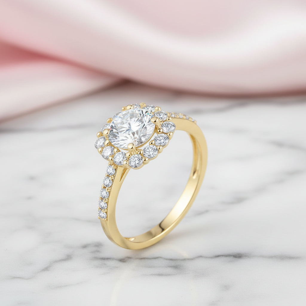 10k Yellow Gold 1.2 Ct Diamond Option Halo Engagement Ring-Black Diamonds New York