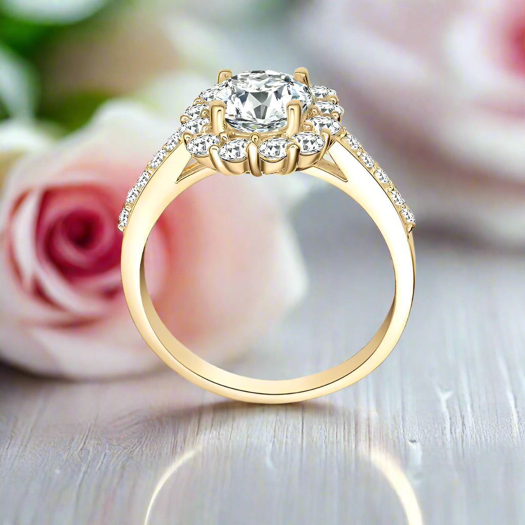 10k Yellow Gold 1.2 Ct Diamond Halo Engagement Ring-Black Diamonds New York