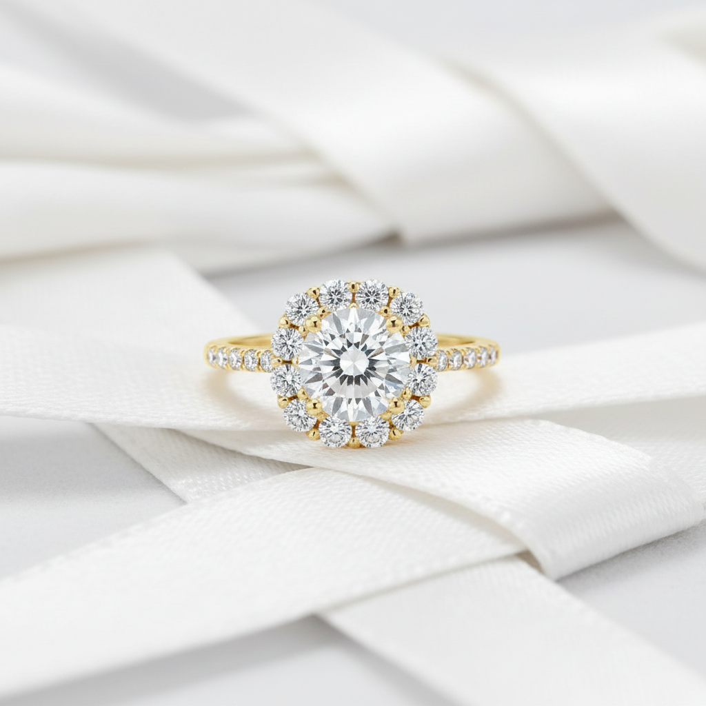 10k Yellow Gold 1.2 Ct Diamond Option Halo Engagement Ring-Black Diamonds New York