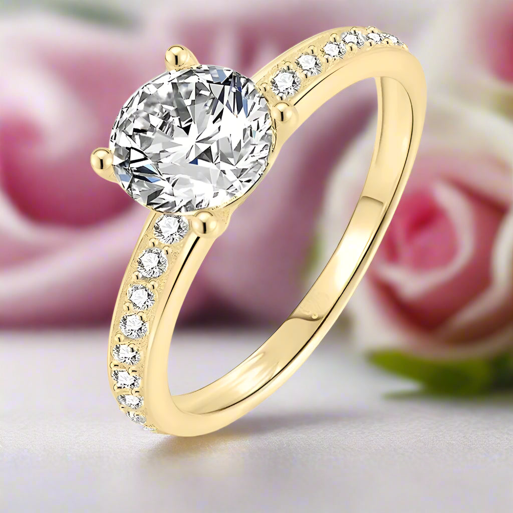 10k Yellow Gold 1.2 Ct Round Cut Diamond Engagement Ring-Black Diamonds New York