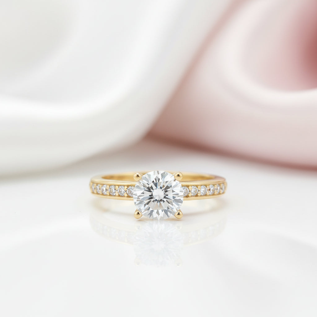 10k Yellow Gold 1.2 Ct Round Cut Diamond Option Engagement Ring-Black Diamonds New York