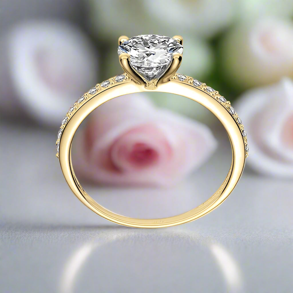 10k Yellow Gold 1.2 Ct Round Cut Diamond Engagement Ring-Black Diamonds New York