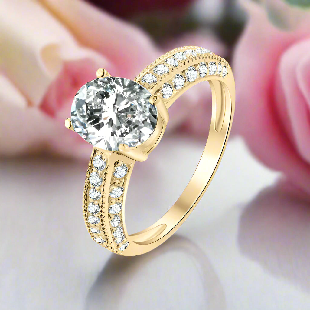 10k Yellow Gold 2.0 Ct Oval Cut Diamond Engagement Ring-Black Diamonds New York