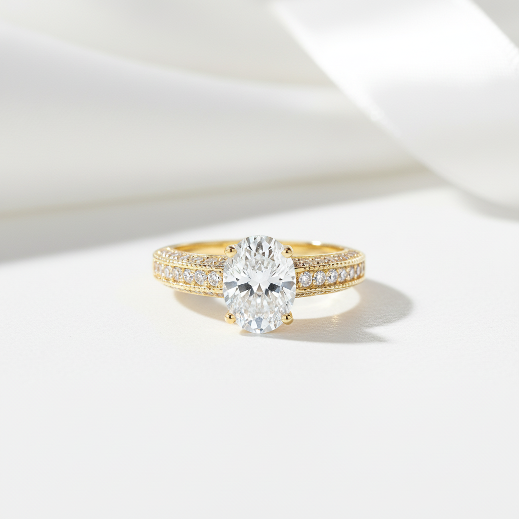 10k Yellow Gold 2.0 Ct Oval Cut Diamond Option Engagement Ring-Black Diamonds New York