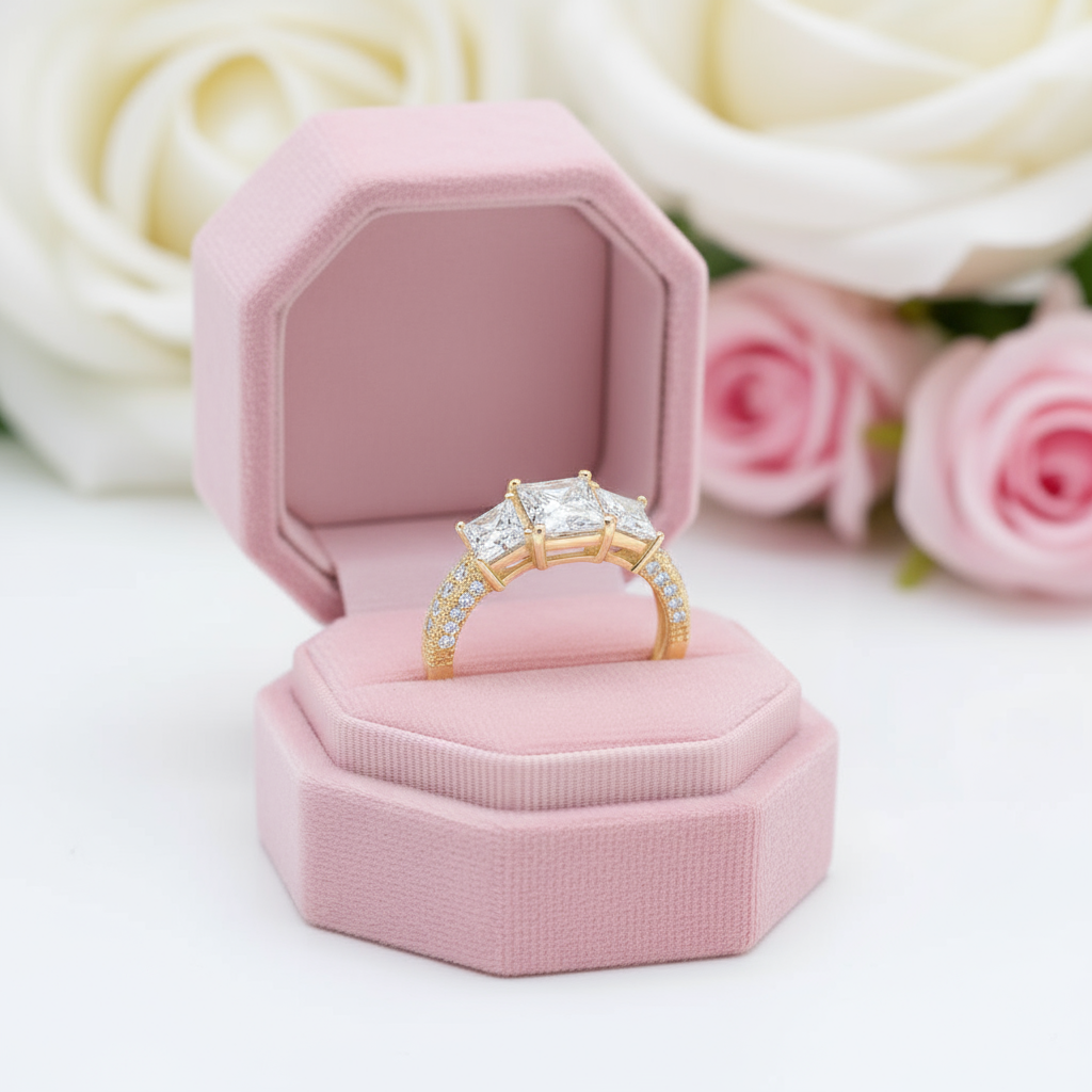 10k Yellow Gold Three Stone Diamond Engagement Ring-Black Diamonds New York