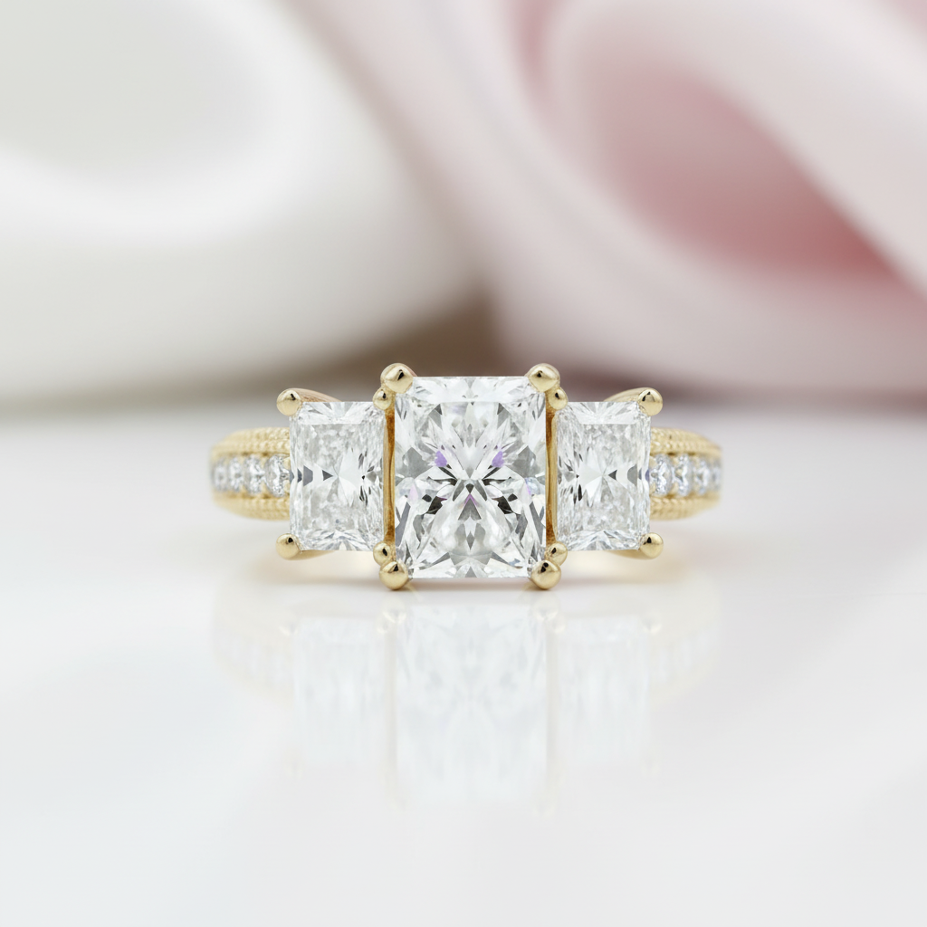 10k Yellow Gold Three Stone Diamond Option Engagement Ring-Black Diamonds New York