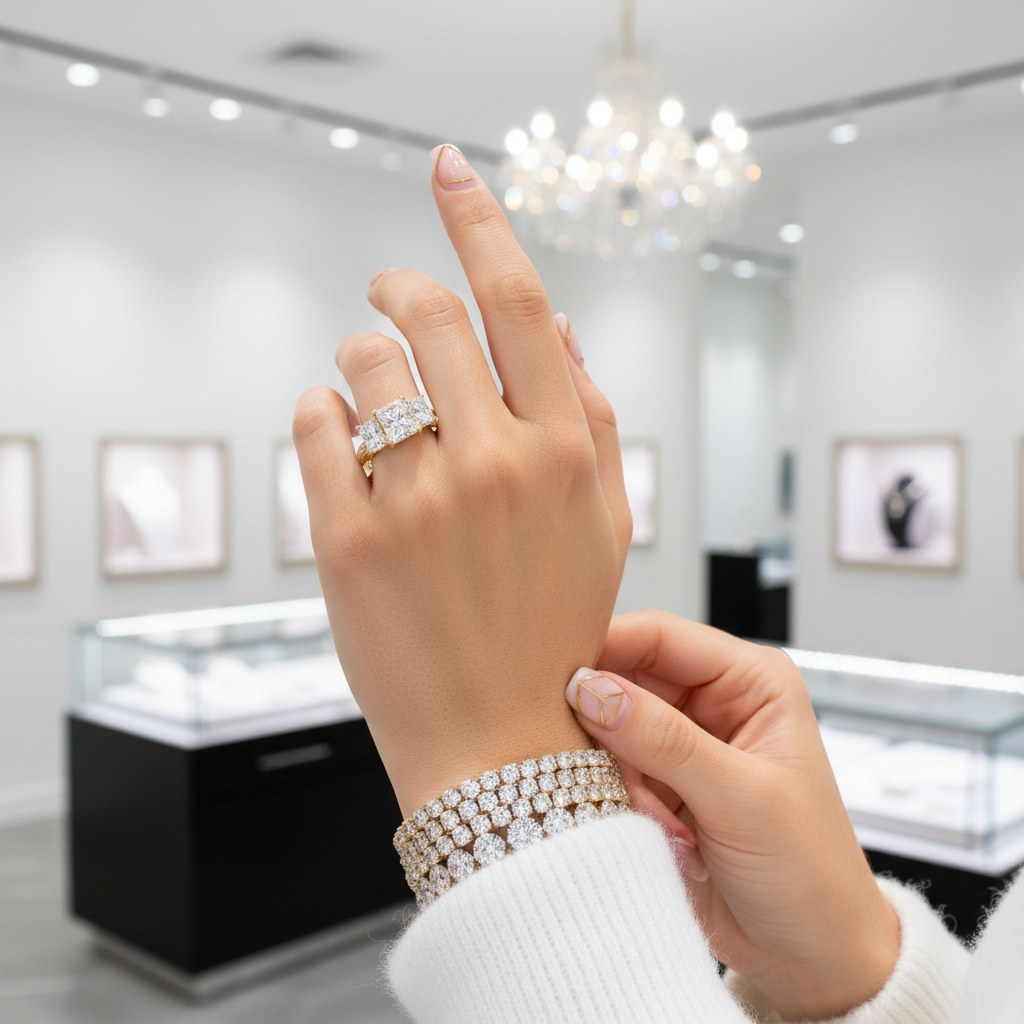 10k Yellow Gold Three Stone Diamond Engagement Ring-Black Diamonds New York