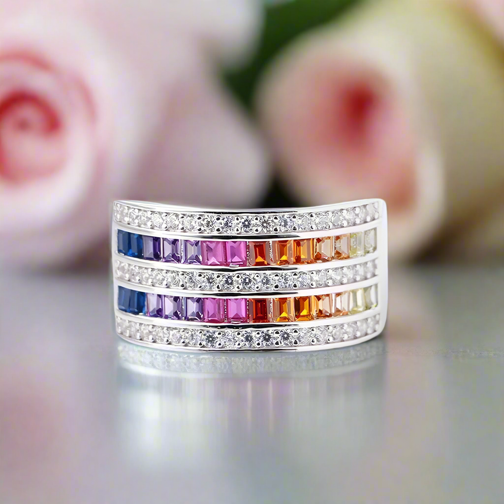 10mm Rainbow Crystal Ring-Black Diamonds New York